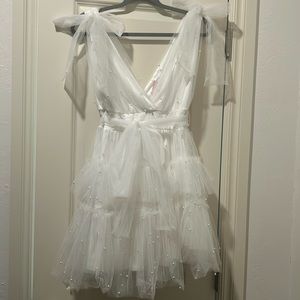 Love Okie Pearl Mesh Swiss Dot Dress - White